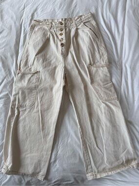 Mod Ref Cream Wide-Leg Cargo Pants with Button Fly